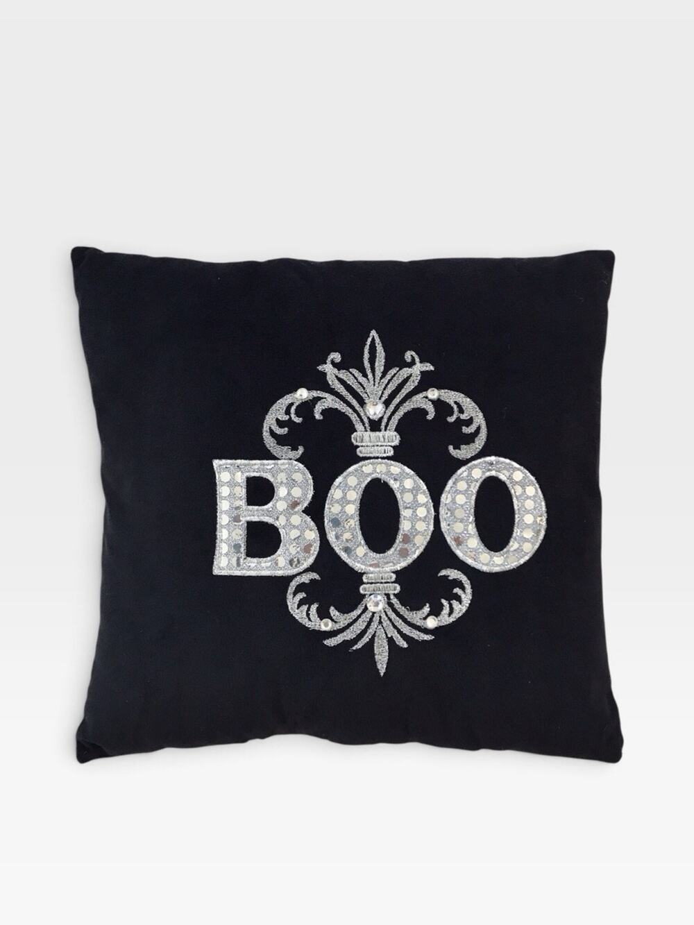 Black & Silver 'BOO' Halloween Pillow Velour with Sequins